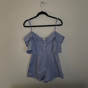 Blue and White Striped Romper